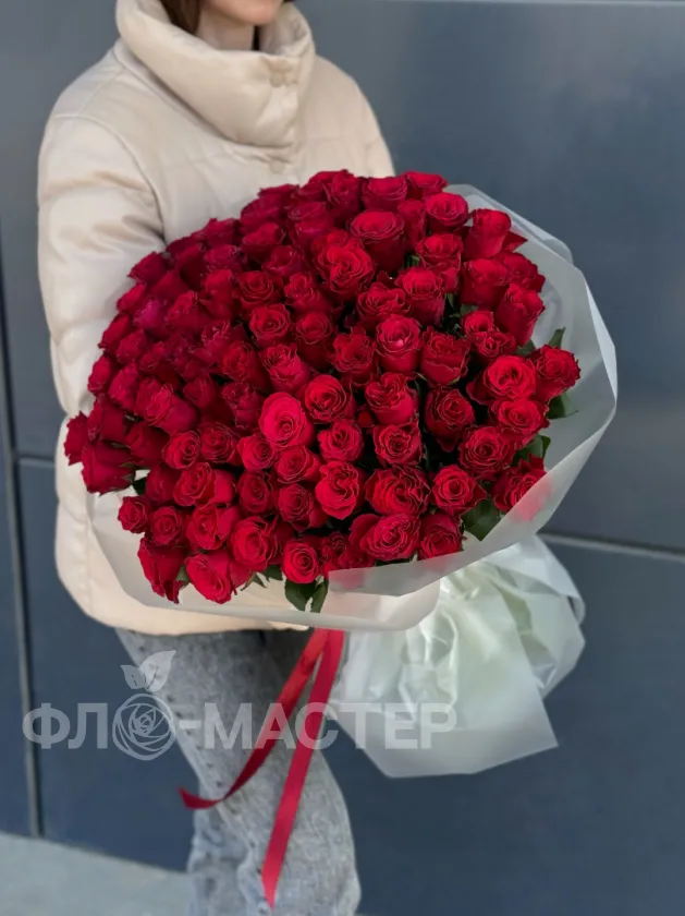 Красные розы 50 см 101шт