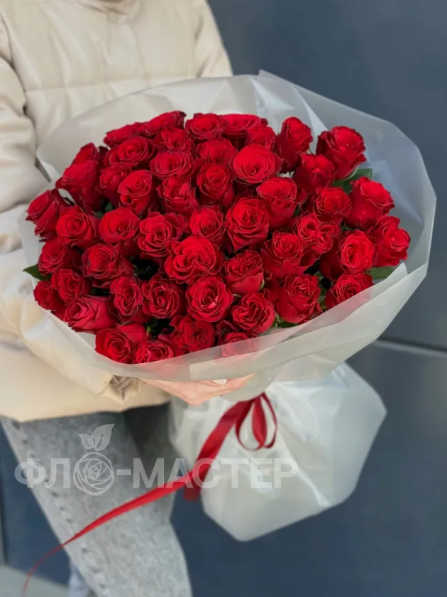 Красные розы 40см 51шт