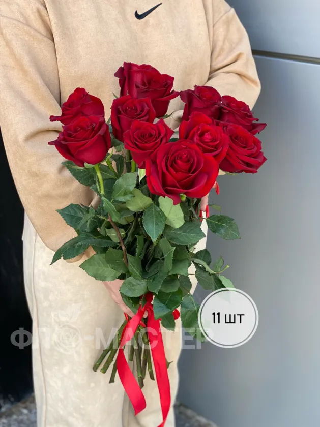 Красные розы Эквадор 50 см (11шт, 15шт, 25шт, 35шт, 51шт)