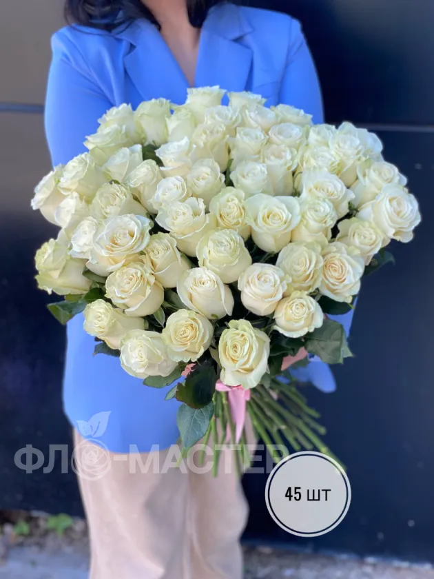 Белые розы Эквадор 60 см (11шт, 15шт, 25шт, 35шт, 45шт)