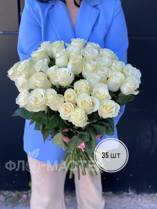 Белые розы Эквадор 60 см (11шт, 15шт, 25шт, 35шт, 45шт)