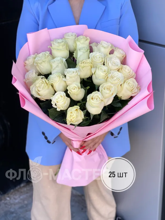 Букет белых роз Эквадор 50 см. (15шт, 25шт, 35шт, 45шт)