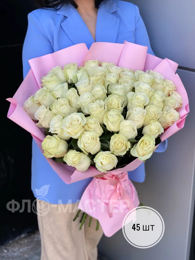 Букет белых роз Эквадор 50 см. (15шт, 25шт, 35шт, 45шт)