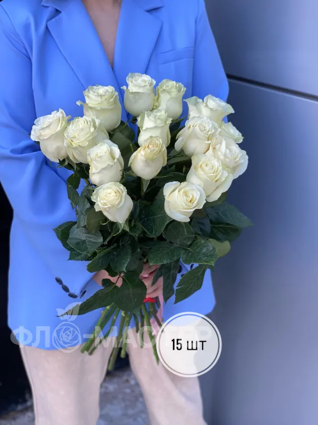 Белые розы Эквадор 50 см (11шт, 15шт, 25шт, 35шт, 45шт)