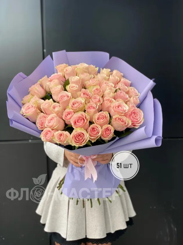 Букет розовых роз Эквадор 60 см (51шт, 75шт, 101шт)