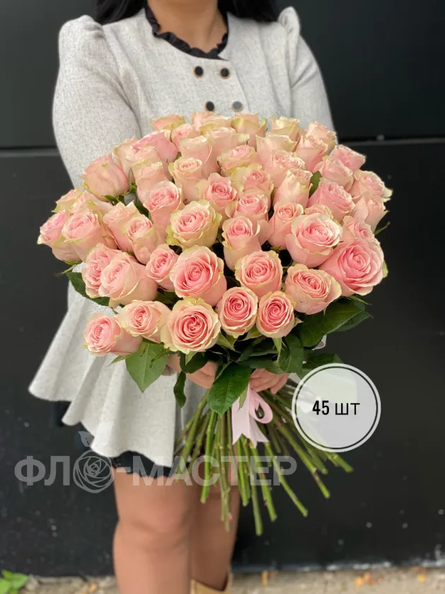 Розовые розы Эквадор 60 см (11шт, 15шт, 25шт, 35шт, 45шт) 