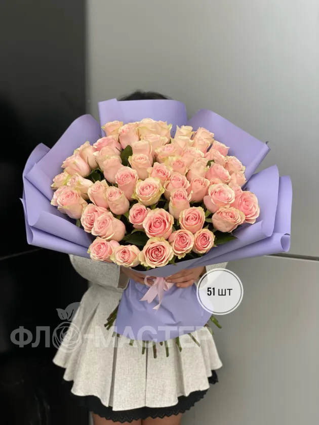 Букет розовых роз Эквадор 50 см(51шт, 75шт, 101шт)