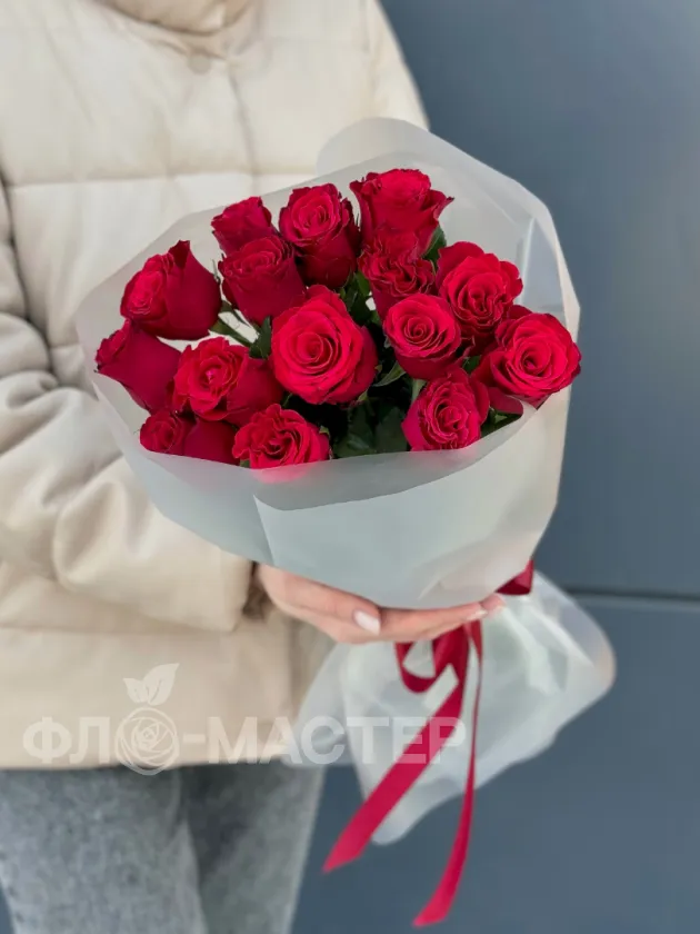 Красные розы 40 см 15шт
