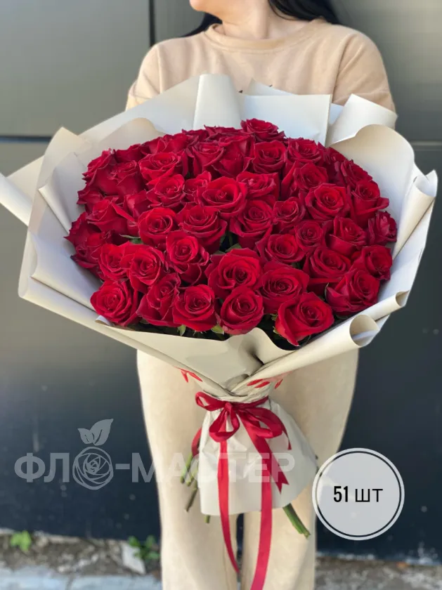 Букет красных роз Эквадор 60 см (15шт, 25шт,35шт,51шт)