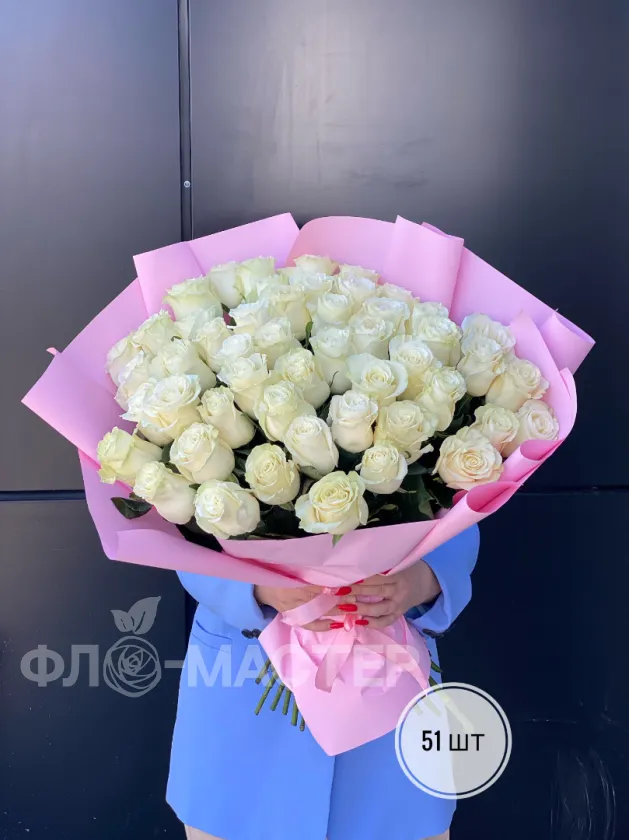 Букет белых роз Эквадор 60 см (51шт, 75шт, 101шт)
