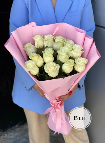 Букет белых роз Эквадор 50 см. (15шт, 25шт, 35шт, 45шт) от интернет-магазина цветов в 